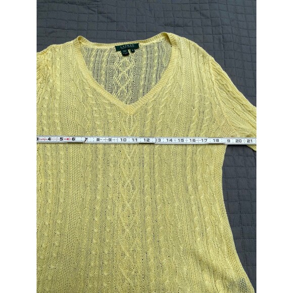 LRL Ralph Lauren citrus yellow linen sweater cable knit v-neck size Medium M - Picture 8 of 11